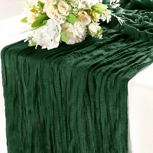 Dark Green Cheesecloth Table Runner - 10ft Christmas & Halloween Decor, Elegant Linen
