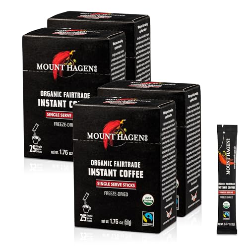 Instant Coffee Packets - Organic Medium Roast Arabica - 4 Pack of 25 Sticks