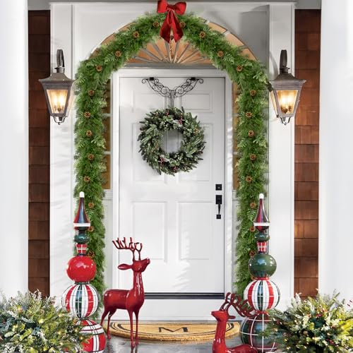 Waipfaru 2PCS 9FT Christmas Garland with Lights - Realistic Cedar & Pinecones Indoor Outdoor Decor