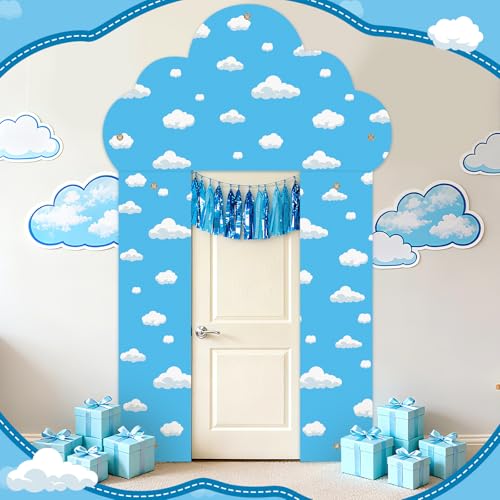 3-Piece Blue Sky White Clouds Door Banner Set for Party & Baby Shower Decor