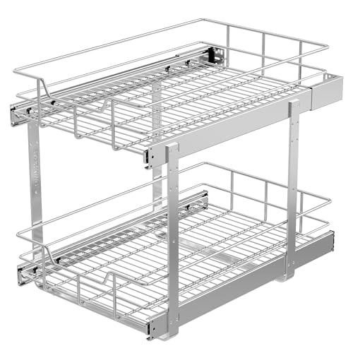 2-Tier Pull Out Cabinet Organizer - Chrome-Plated, 15" W x 22" D, Full Slide