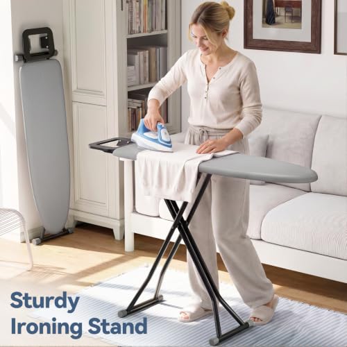 KINGBOARD Grey Foldable Ironing Board with Iron Rest & Hanger, Space-Saving
