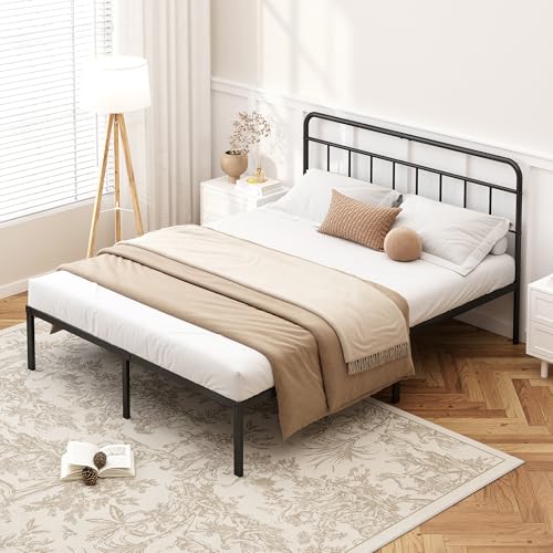 Kujielan 12-Inch Full Size Bed Frame with Minimalist Black Headboard