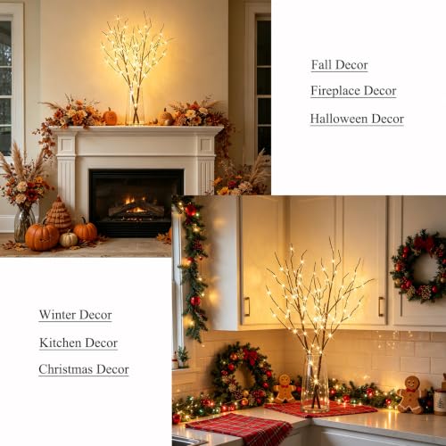 Brown Lighted Fairy Branches with Timer - 32 Inch Indoor Outdoor Decor