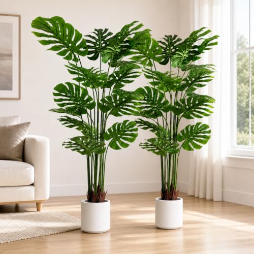 Artificial Monstera Deliciosa Plant 5.2 ft Tall - 2 Pack, Realistic Faux Indoor Outdoor Floor Plants