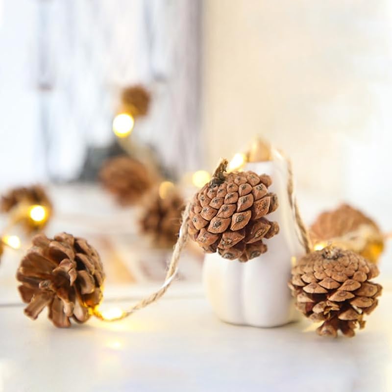 Battery-Powered Pine Cone String Lights for Christmas and Holiday Decor