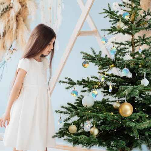 12 Pcs Crystal Glass Christmas Balls Ornaments, 1.18¡È Mini Round Prism Flower Xmas Tree Decorations, Hanging Ornament for Wedding Party Home Decor (Crystal AB)