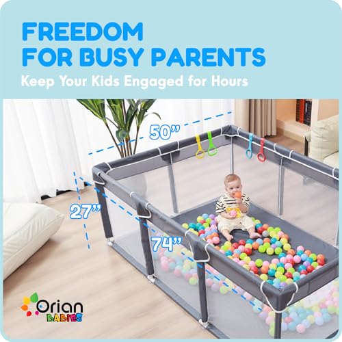 Baby Playpen 50x74 Large Play Yard for Toddlers & Babies - Grey