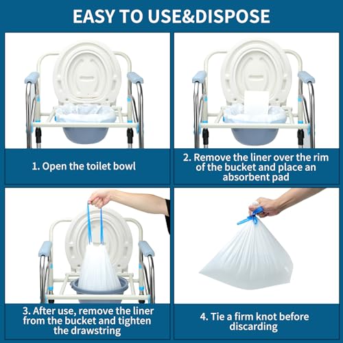 Sameky Bedside Commode Liners with Absorbent Pads 1 Pack of 100 - Universal Fit