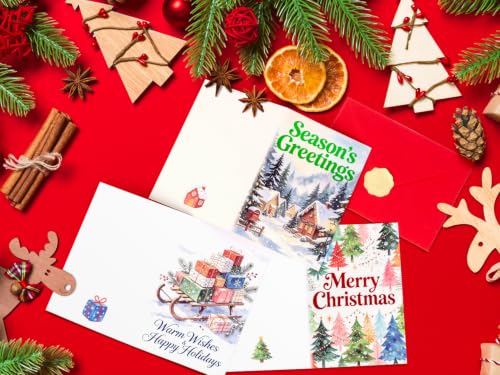 Bulk Christmas Cards with Envelopes & Stickers - Watercolor Holiday Designs