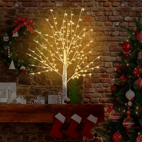 FastDeng 24 Inch Birch Tree with 144 LED Lights - Twinkling Indoor Christmas Decor - 2 Pack, USB/Battery Powered, Timer, Warm White