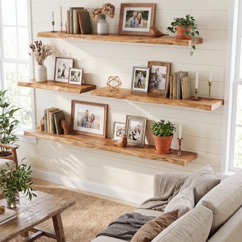 24in Live Edge Floating Shelves, 8" Deep Natural Wood Wall Shelf