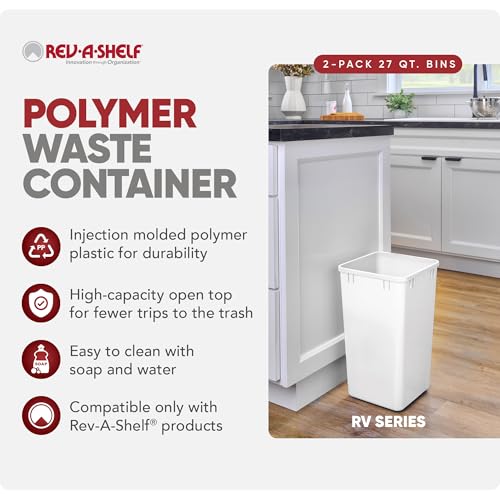 Rev-A-Shelf 27 qt White Polymer Waste Container Replacement for Pullouts – 2-Pack