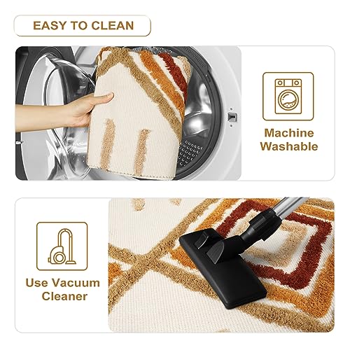 Uphome Boho Area Rug 4'x6' Diamond Tufted Washable Living Room Rug with Tassels Soft Cotton Woven Nursery Rug Modern Farmhouse Colorful Indoor Carpet for Entryway Bedroom Kitchen Office