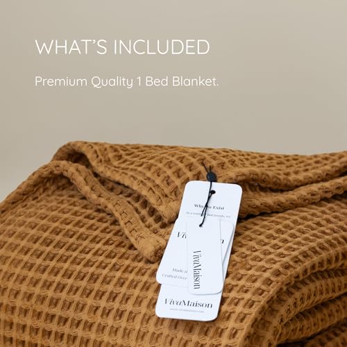 Viva Maison Caramel King Size Waffle Blanket 95x110 Inches - Breathable 100% Cotton