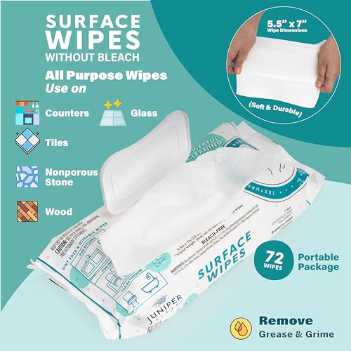 Juniper CLEAN Bleach-Free Surface Wipes 72 Count Pack of 24, All-Purpose Cleaner for Kitchen & Bathroom