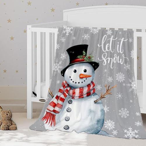 YeeJu Christmas Throw Blanket Baby Small Gray Christmas Snowman Blanket Toddler Infant Swaddle Pet Crib Soft Lightweight Fuzzy Plush Fleece Blankets and Throws Xmas Winter Holiday Blanket 30x40