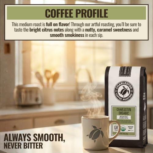 Organic Ground Coffee - Charleston Organic / 28oz - Medium Roast, Smooth & Bold