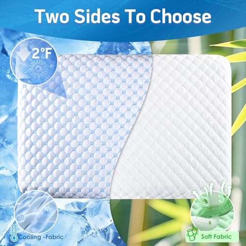 Iwacool Slim Cooling Gel Memory Foam Pillow 2.25 Inches for Back & Stomach Sleep