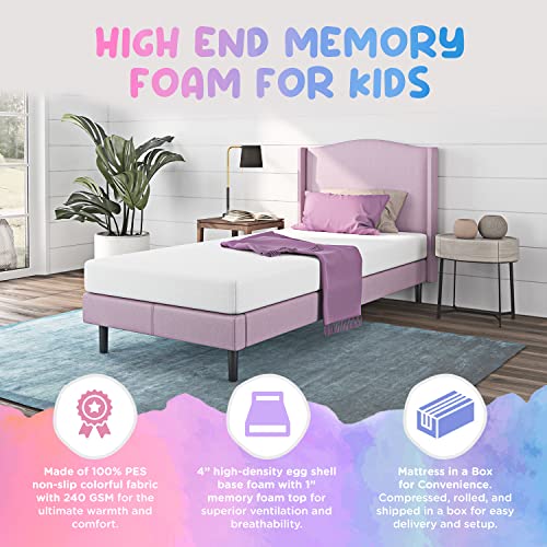 Twin 5-Inch Rainbow Memory Foam Mattress for Kids Room - White