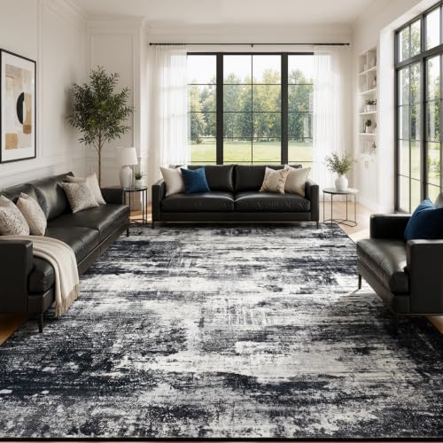 Vibrug 8x10 Black and White Abstract Area Rug - Large Washable Living Room Carpet