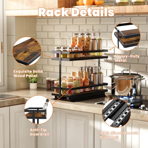 Black 4-Pack Pull Out Spice Rack - Metal & Wood Kitchen Organizer