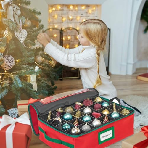 HOLDN’ STORAGE Christmas Ornament Storage Box with Dividers - Fits 48 Ornaments - Red, 48 - Holiday Ornaments