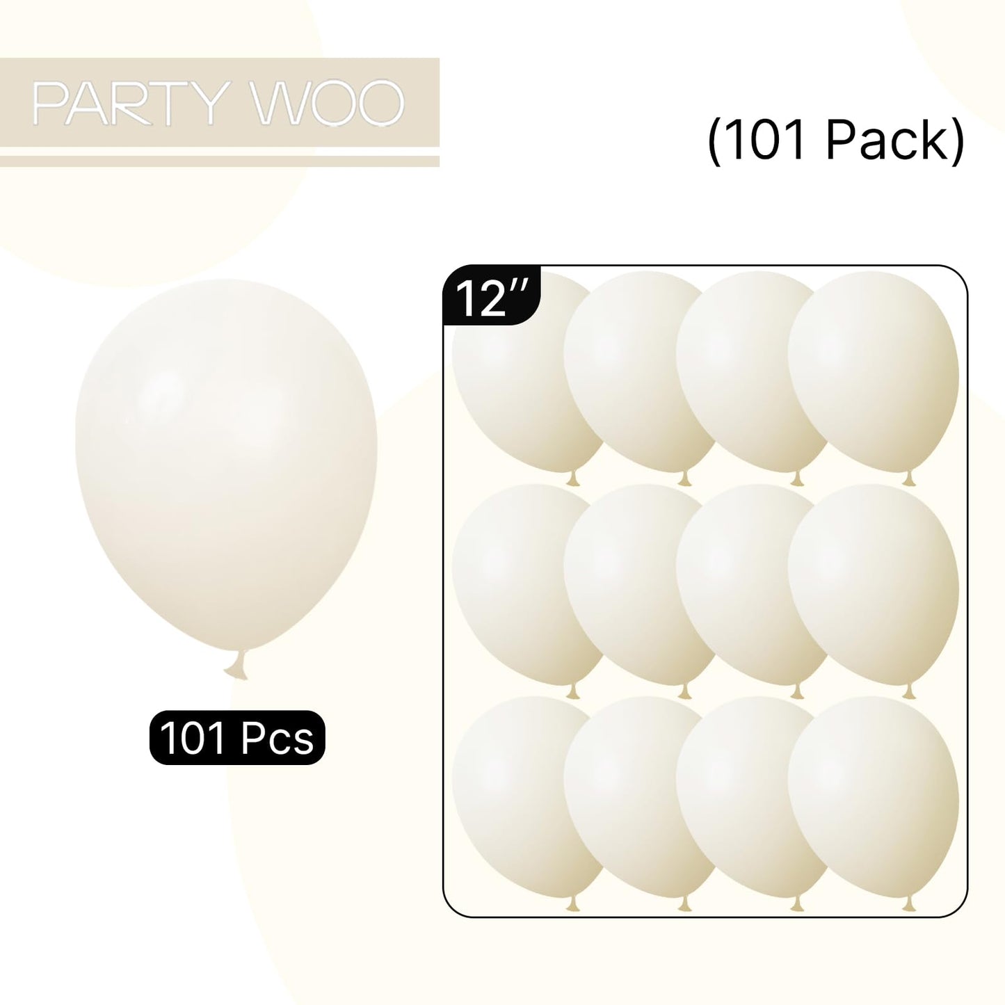 PartyWoo Beige Balloons 101pcs 12 Inch Cream Ivory White Balloons for Wedding Baby Shower Birthday Bridal Shower Graduation Engagement Easter Anniversary Tea Boho Party Decorations White-Q08