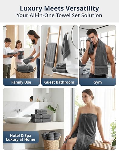 Space Grey 18-Piece Cotton Bath Towel Set - Soft & Absorbent, Complete Bathroom Linen