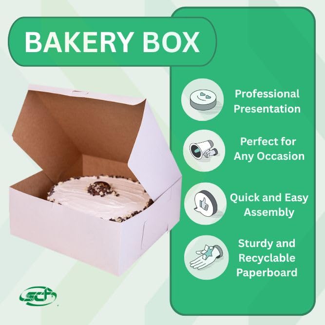 SCT White One-Piece Non-Window Bakery Boxes 12x12x5 Paperboard - 100 Pack