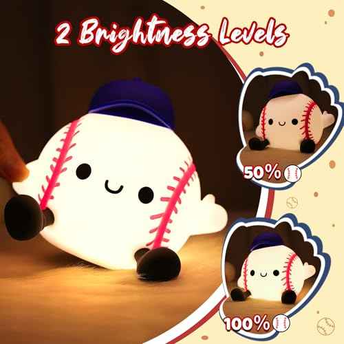 Attivilife Baseball Night Light, Baseball Gifts for Boys, Soft Silicone Nursery Bedroom Bedside Decor Dimmable Rechargeable LED Touch Lamp, Baby Kid Teen Sport Lover Athlete Birthday Christmas Gifts