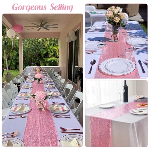 JALANCY 6 Pack Pink Sequin Table Runners 12x70 Inches for Wedding & Party Decor