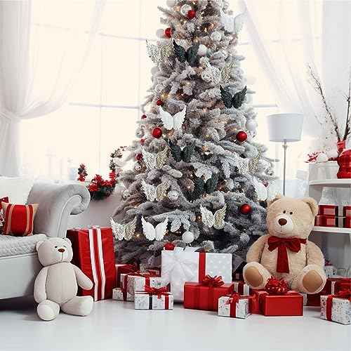 Christmas Angel Wings for Crafts, 30PCS Silver Black White Christmas Tree Decoration, 3D Plastic Hanging Mini Feathers Costume Ornaments