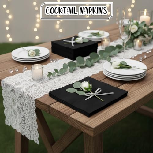 Black Cocktail Napkins 1000 Pack - 2-Ply Square Disposable Bamboo Party Napkins