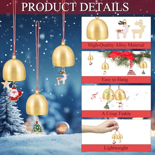6 Pcs Metal Bells with Red Hanging Cord for Christmas Decoration - 1 inch, Fanjashn (Variant: 6 Pieces)
