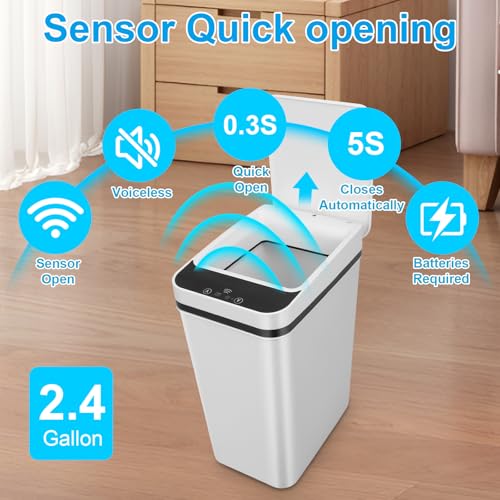 QSFWCSM 2 Pack Touchless Bathroom Trash Cans White - Smart Sensor Lid