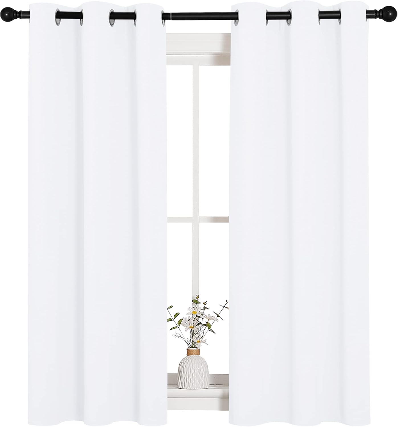 NICETOWN Light Blocking Curtain Panels - Easy-Care Solid Grommet Drapes for Bedroom | 2 Panels, 34"x54", White
