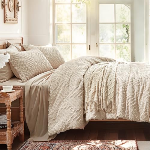 King Size Comforter Set 7 Piece Beige Bed in a Bag - King Variation