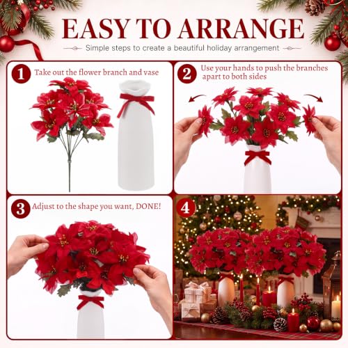 Yuefunny 2-Piece Red Christmas Poinsettia Picks with White Vase - Holiday Decor