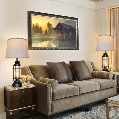 Set of 2 Rustic Industrial Touch Table Lamps with USB Ports, 28.5" Tall, 3-Way Dimmable Bedside & Living Room Lighting