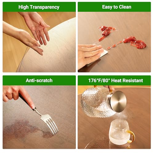 60 Inch Clear Round Table Cover Protector - 2.0mm Plastic Desk Mat, Waterproof & Scratch-Resistant