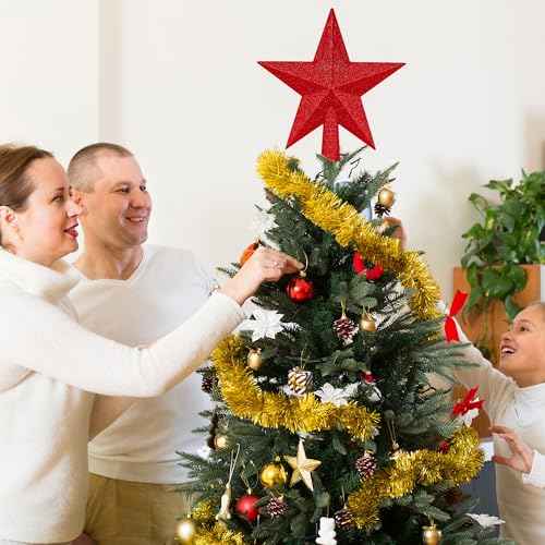 Star Tree Topper, 8" Red Christmas Tee Topper Decorations, Glitter 3D Xmas Bethlehem Star Waterproof Shatter-Proof, Christmas Tree Topper Ornament Decor for Christmas Holiday Party Indoor Outdoor Use