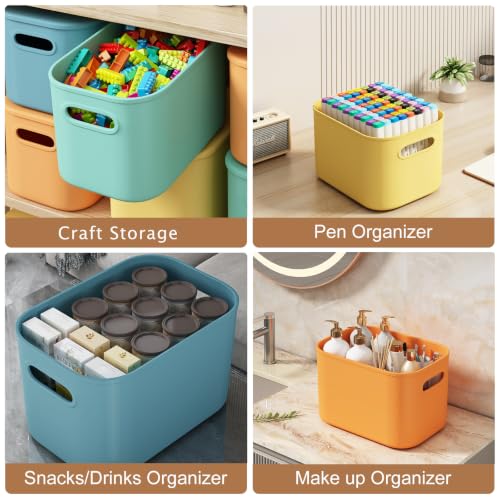 8 Pack Colorful Stackable Storage Bins with Lids & Handles for Organization