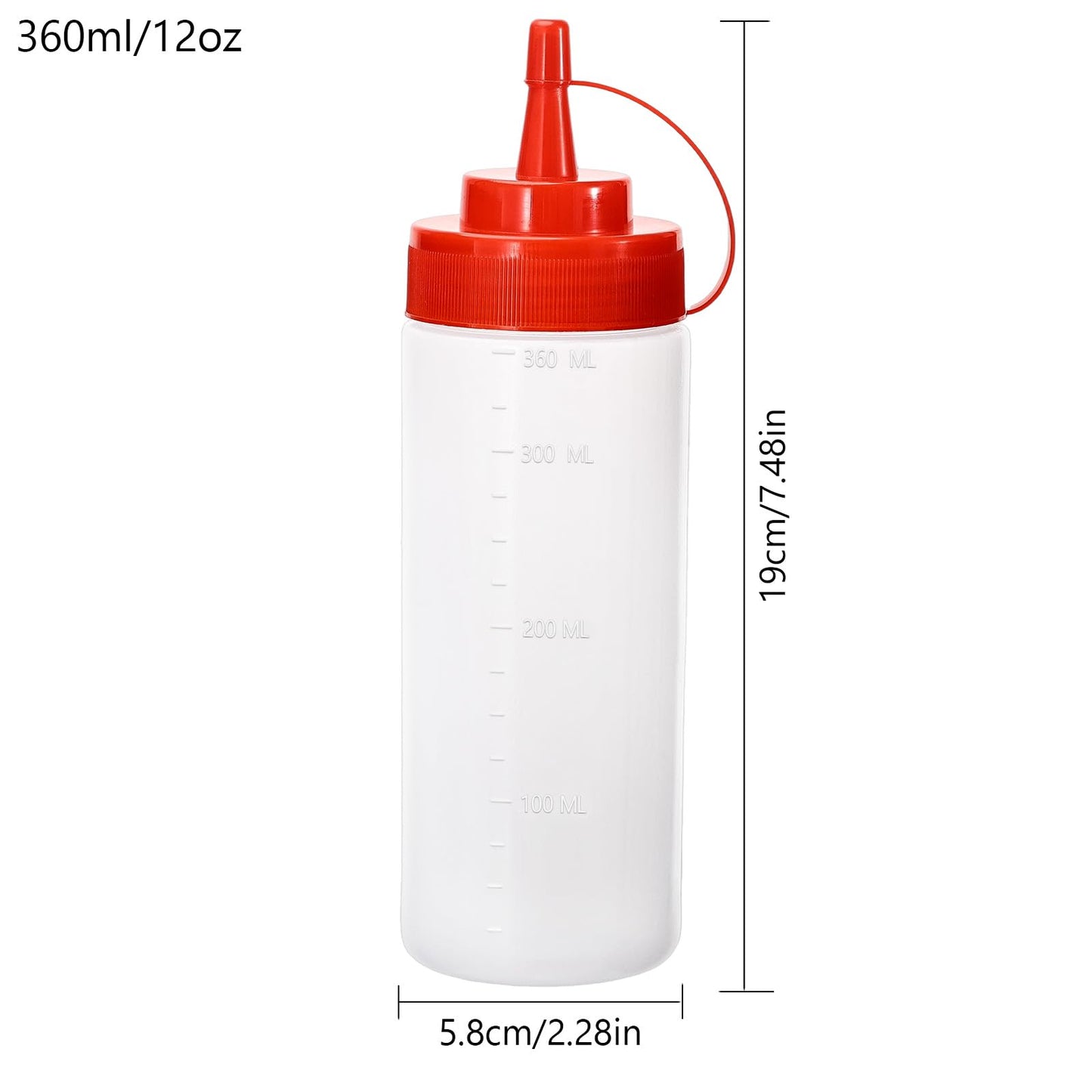 Katfort Condiment Squeeze Bottles Ketchup Dispenser, 4 Pack 12oz Squeeze Bottles for Liquids, Plastic Sauce Bottle with Cap Lid, Squirt Bottles for Sauces Liquids BBQ Dressing Pancake Art
