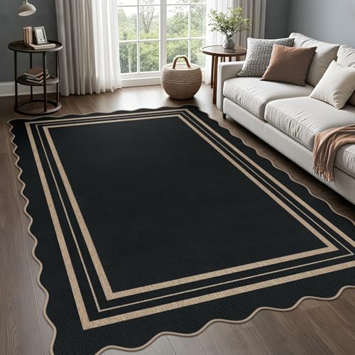 Scalloped 5x7 Rug for Living Room, Easy Jute Washable Outdoor Patio