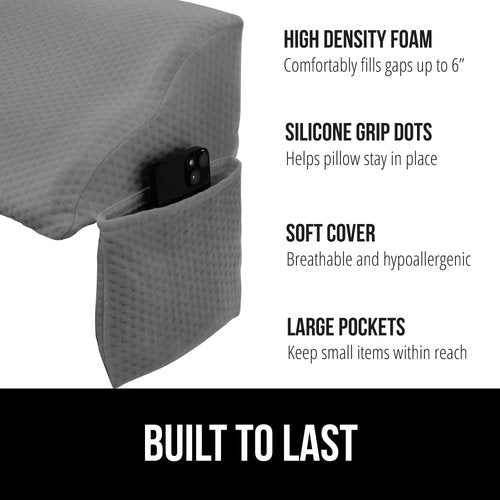 GORILLA GRIP Bed Wedge Pillow - Patented Design for Headboard Gap, High-Density Foam, King Size, Soft Gray