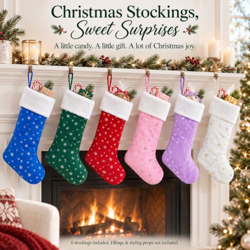 6 Pack Christmas Stockings, Colorful Snowflake Set for Family Holiday