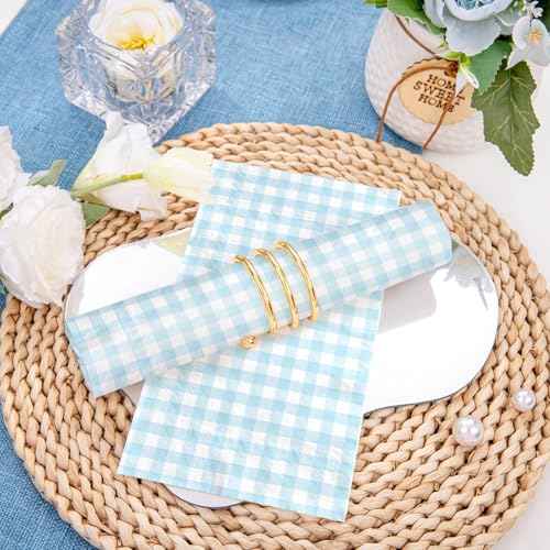 100Pcs Blue and White Gingham Cocktail Napkins 3 Ply Blue Buffalo Checkered Disposable Absorbent Hand Towels Summer BBQ Decorative Towels for Baby & Bridal Shower Bathroom Kitchen Supplies Decoration