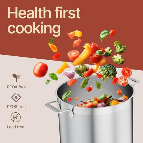 16 Quart Stainless Steel Stockpot with Lid - Durable 18/8 Impact-Bonded Base