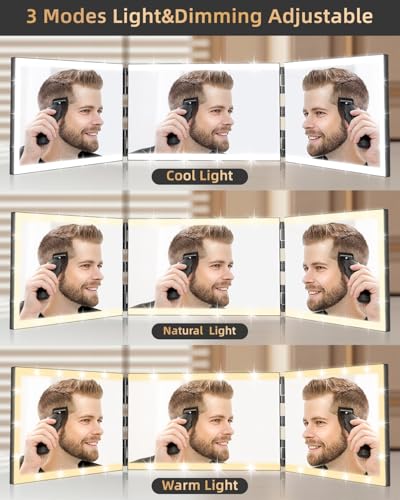 XIGETRAIL Rechargeable 3 Way Mirror for Hair Cutting with 8 Light